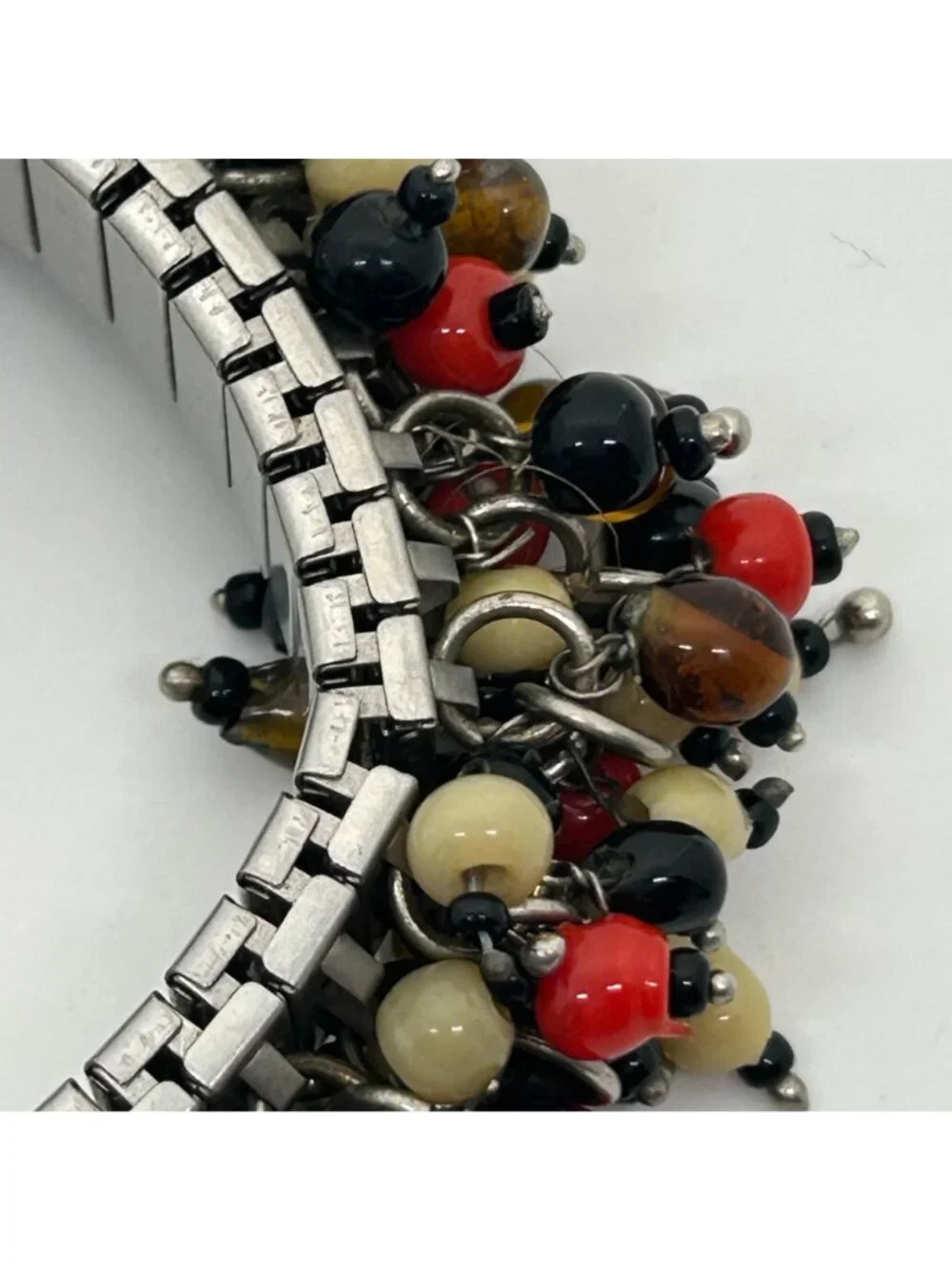 Twist-O-Flex Cha-Cha Bracelet 1960s Vintage Silver-Tone With Multicolor Beads